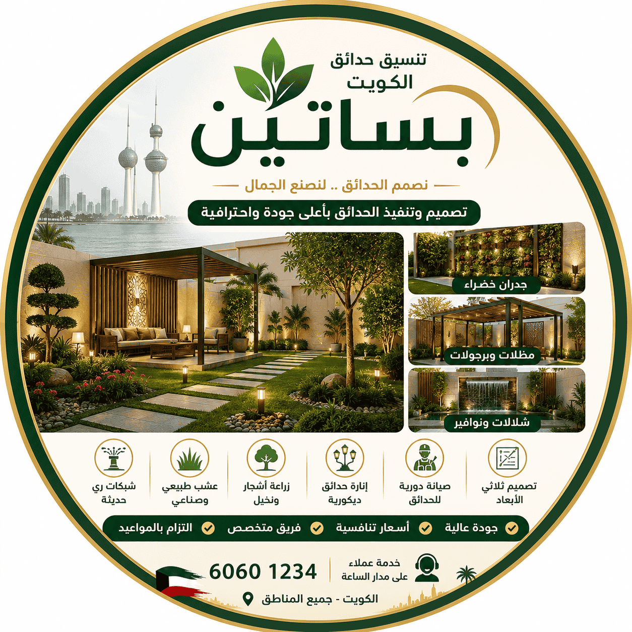 لوجو تنسيق حدائق الكويت بساتين تصميم احترافي