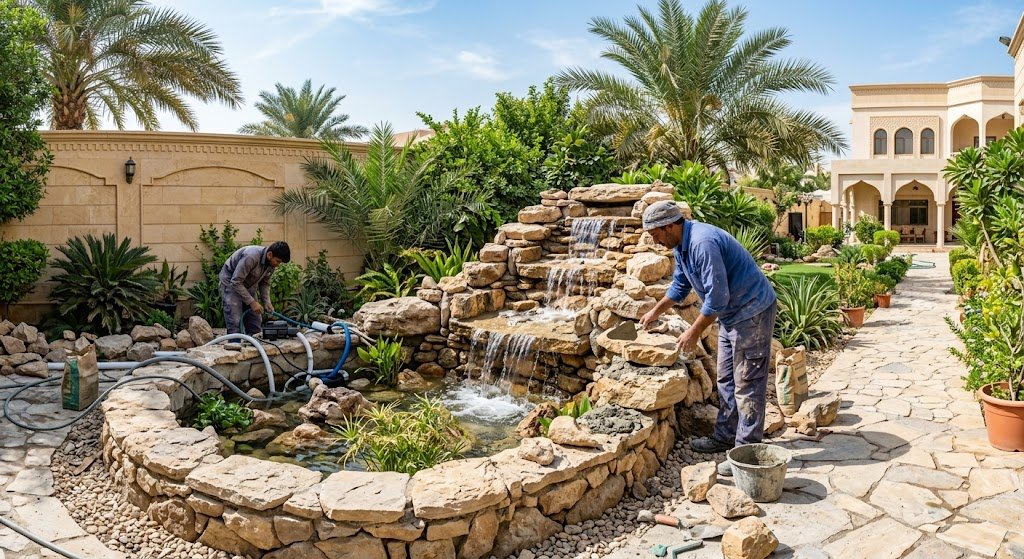 تصميم وتركيب شلالات ونوافير بالكويت بأحدث التصاميم العصرية لإضافة لمسة جمالية وفخامة للحدائق المنزلية